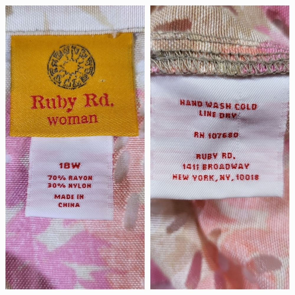 RUBY RD. Pink and Tan Floral Print Button Up Shirt Jacket - Size 18W or 1X - Picture 3 of 3